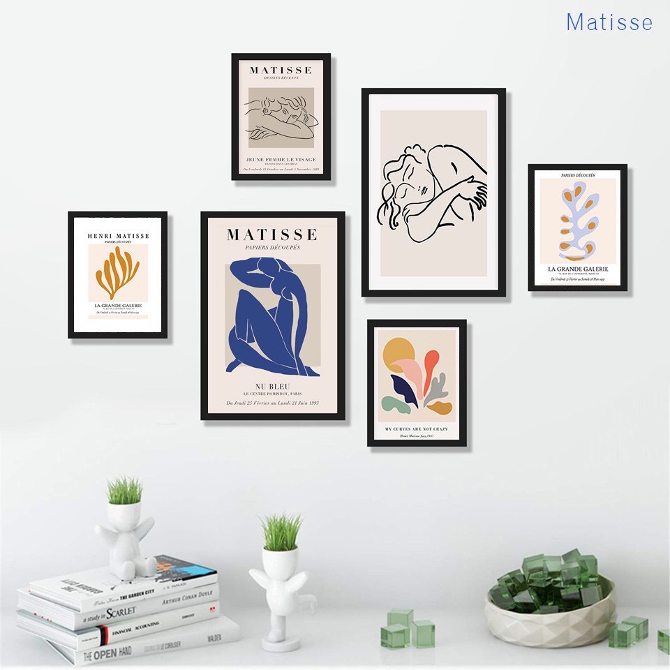 Khung tranh decor tặng kèm tranh Matisse bộ 6 bức