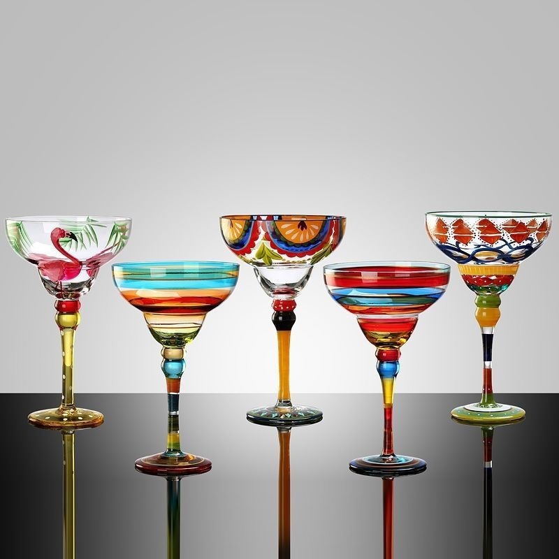 Hand-painted personalized creative margarita cup painted crystal glass triangle cup bar home glass triangle cup bar