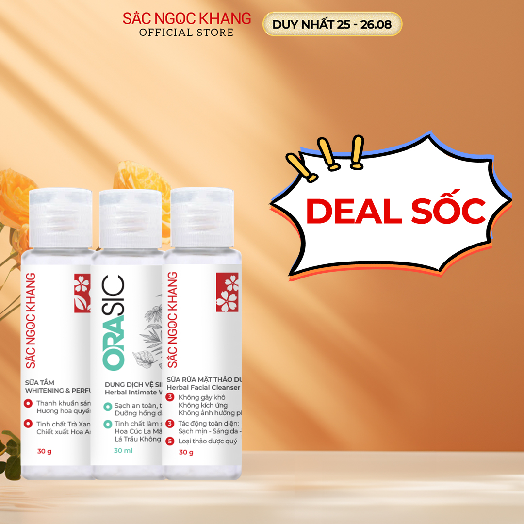 Túi quà yêu thương Sắc Ngọc Khang: Sữa Rửa Mặt 30g, sữa tắm 30g và Dung Dịch Vệ Sinh Orasic 30g