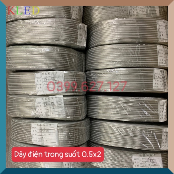 Cuộn 0.5 dây điện trong suốt 2 lõi cuộn 100 mét 0.5mmx2, dây điện trong suốt, dây điện neon, dây điện trang trí