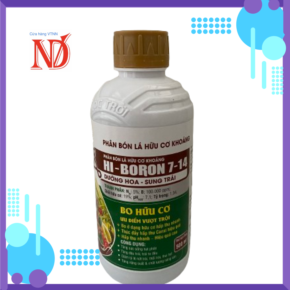 Phân bón lá hữu cơ cao cấp hi-boron 7-14 chai 500ml - lộc trời