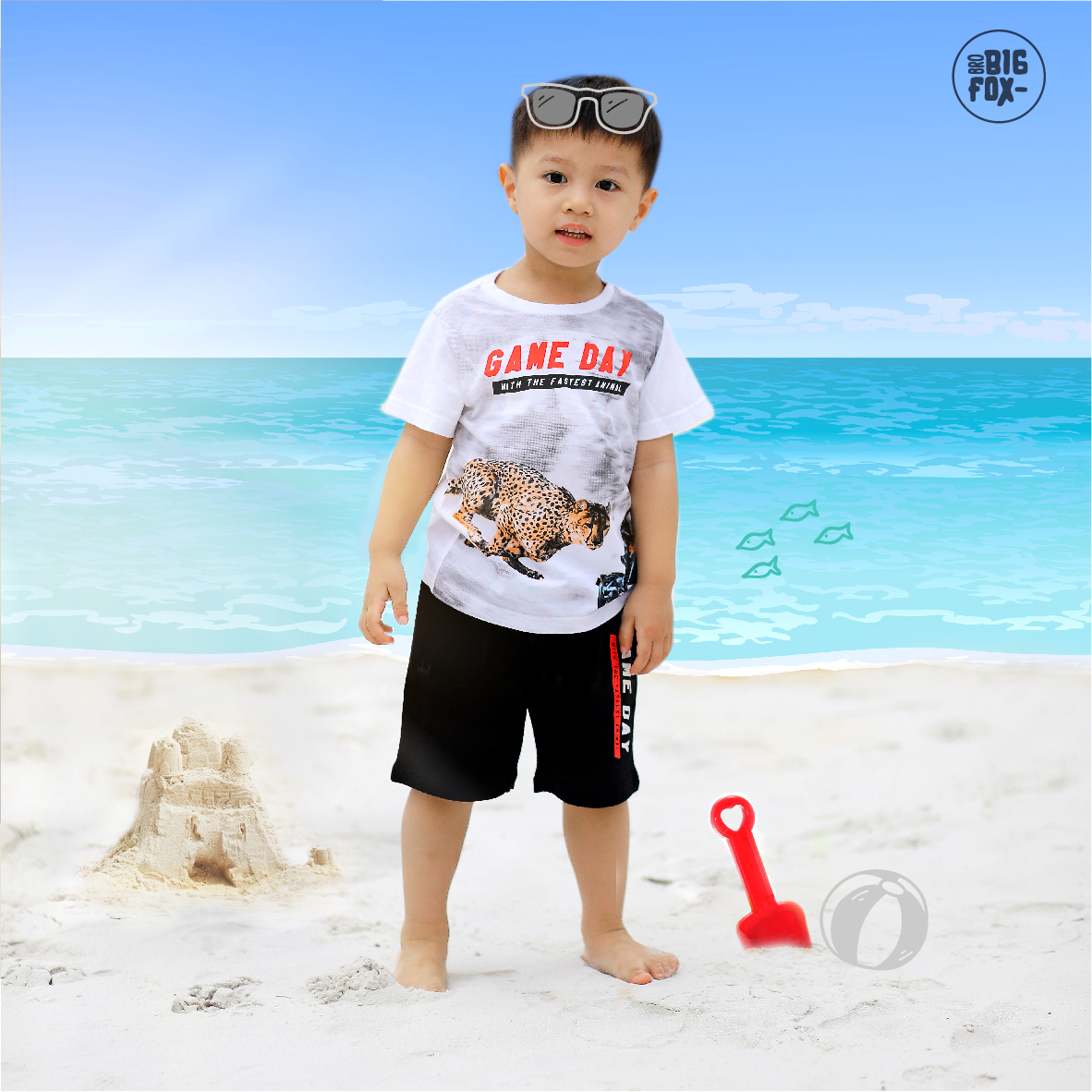Bộ bé trai BIGFOX - MISS MEOW size đại, đồ bộ cộc tay cho bé chất cotton phong cách Âu Mỹ hình in Báo Game Day 10 – 38kg QATE