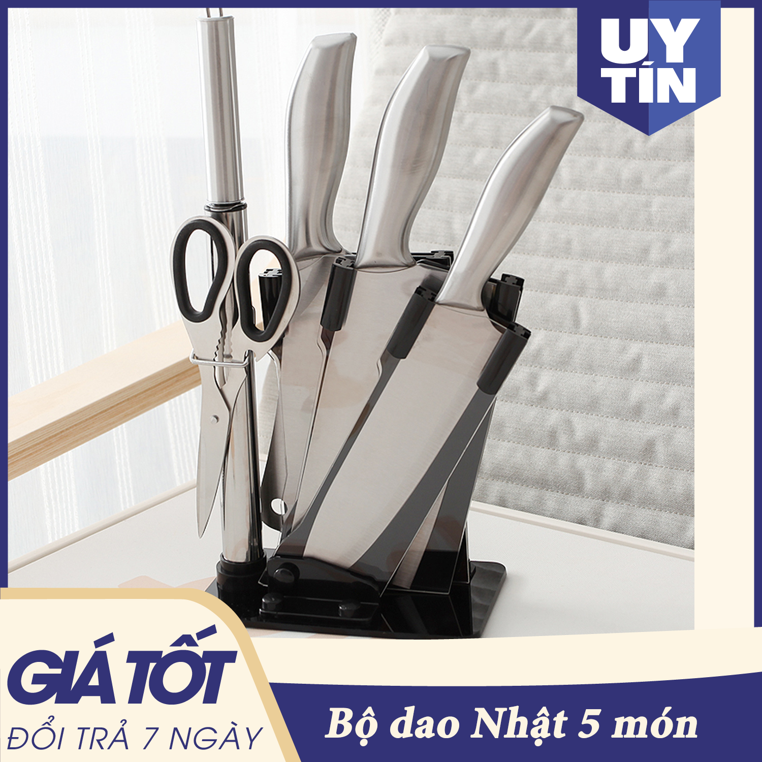 Dao nhật, bộ giao Nhật 5 món, chất liệu Inox, bộ dao làm bếp Nhật 5 món, chắc tay, chống gỉ sét- An toàn sử dụng