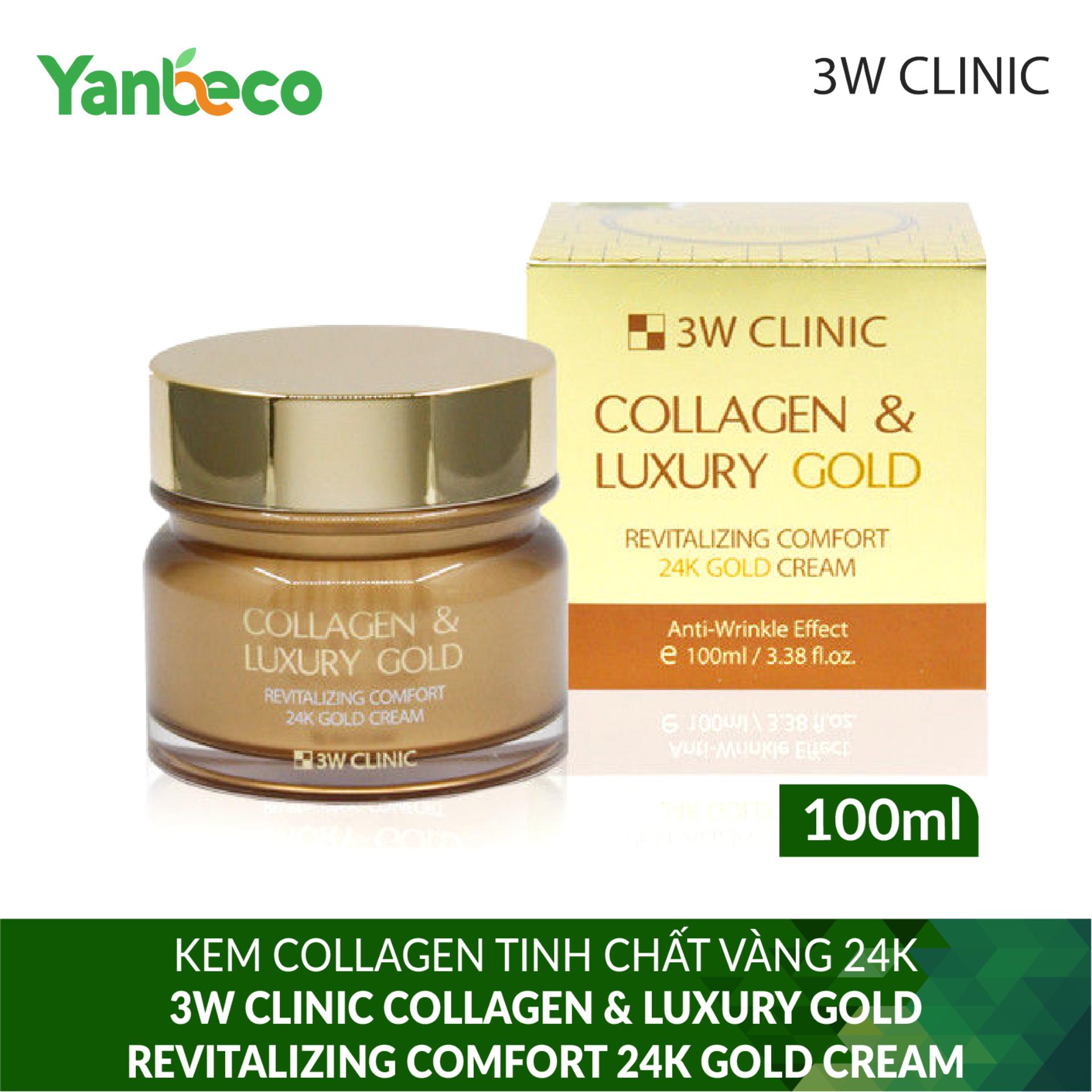 Kem Collagen tinh chất vàng 24K dưỡng trắng cung cấp dưỡng chất chống lão hóa da 3W CLINIC COLLAGEN & LUXURY GOLD REVITALIZING COMFORT 24K GOLD CREAM
