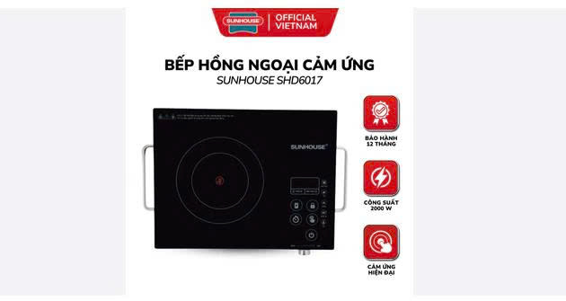 Bếp hồng ngoại Sunhouse SHD6017 cảm ứng, Hàng chính hãng, Tặng kèm vỉ nướng