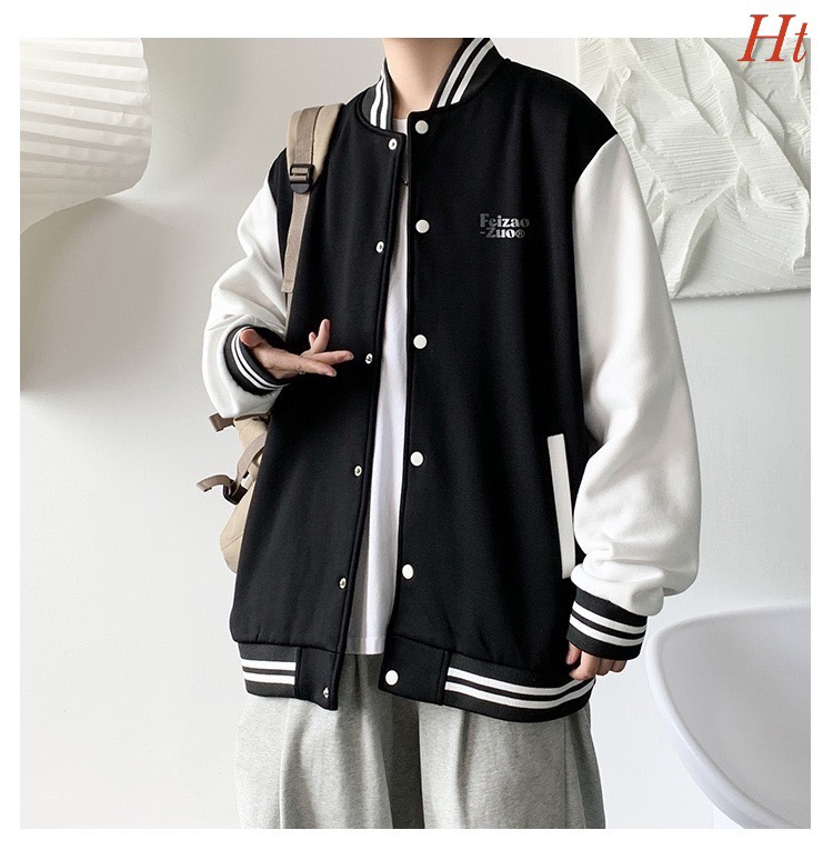 Áo bomber phối tay Fei, áo khoác ngoài bấm cúc form rộng chất nỉ và gió