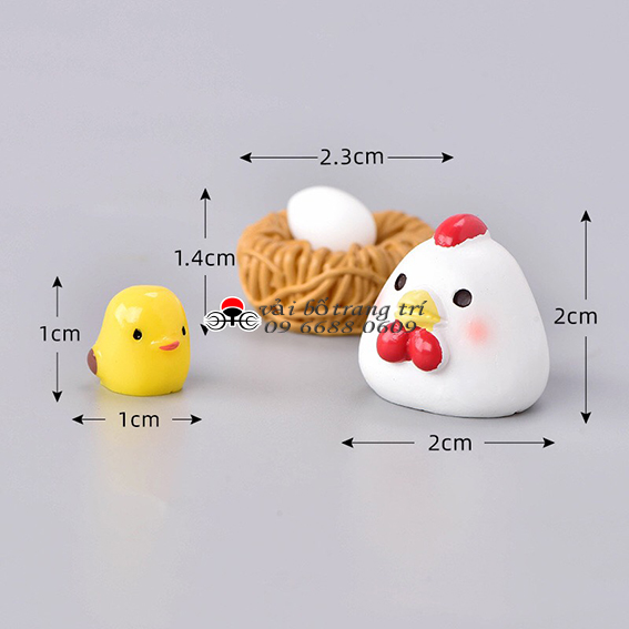 Bộ 3 Gà Mẹ + Gà Con Và Giỏ Trứng, phụ kiện tranh trí tiểu cảnh, terrarium, tiểu cảnh mini, mô hình làm sen đá