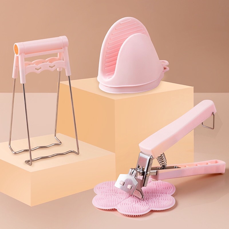 Combo 6 đồ dùng cần thiết cho nhà bếp - Dụng cụ bắc xoong nồi chống nóng, kẹp gắp thức ăn trong lò vi sóng ra không bị bỏng tay và lót nồi chất liệu silicon mềm cao cấp, hiện đại