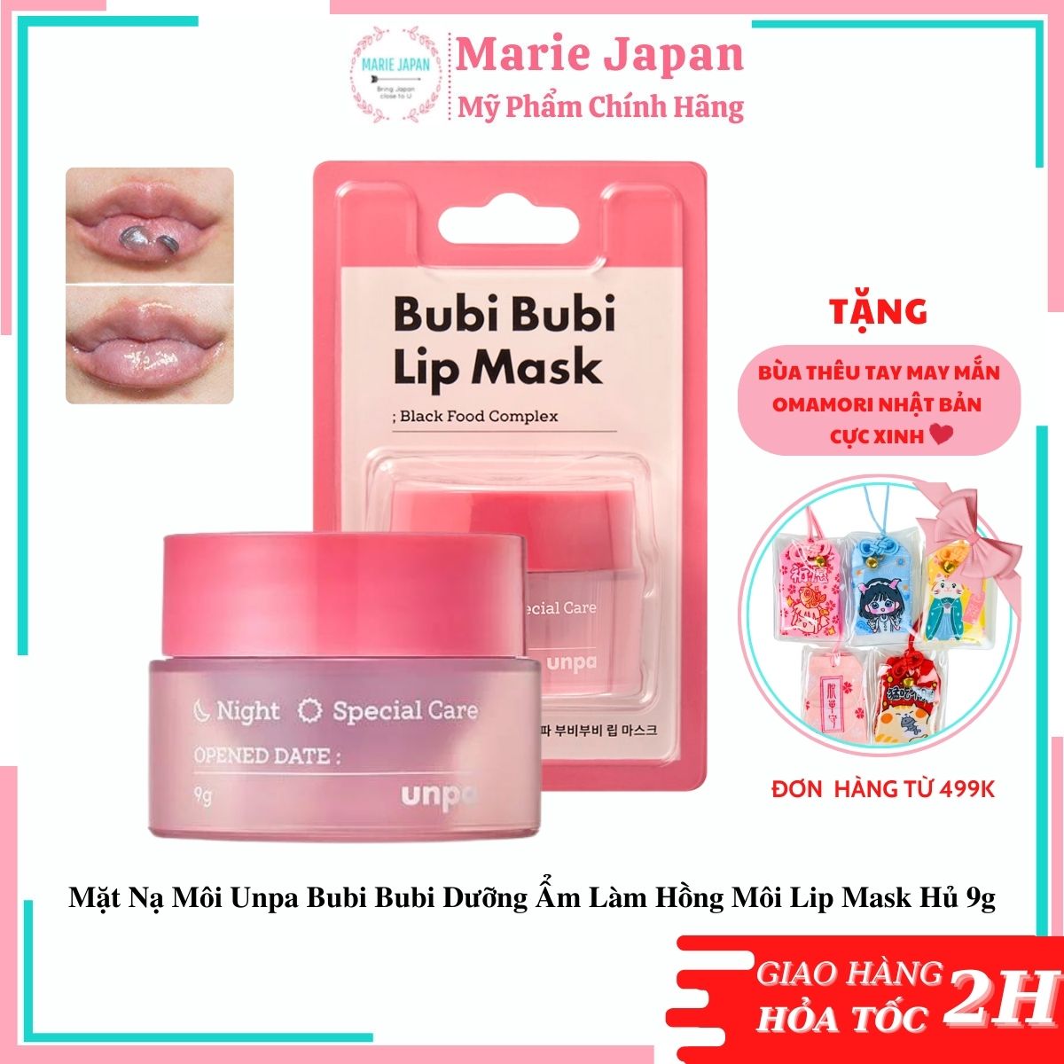 Mặt nạ môi unpa bubi bubi dưỡng ẩm làm hồng môi lip mask hủ 9g