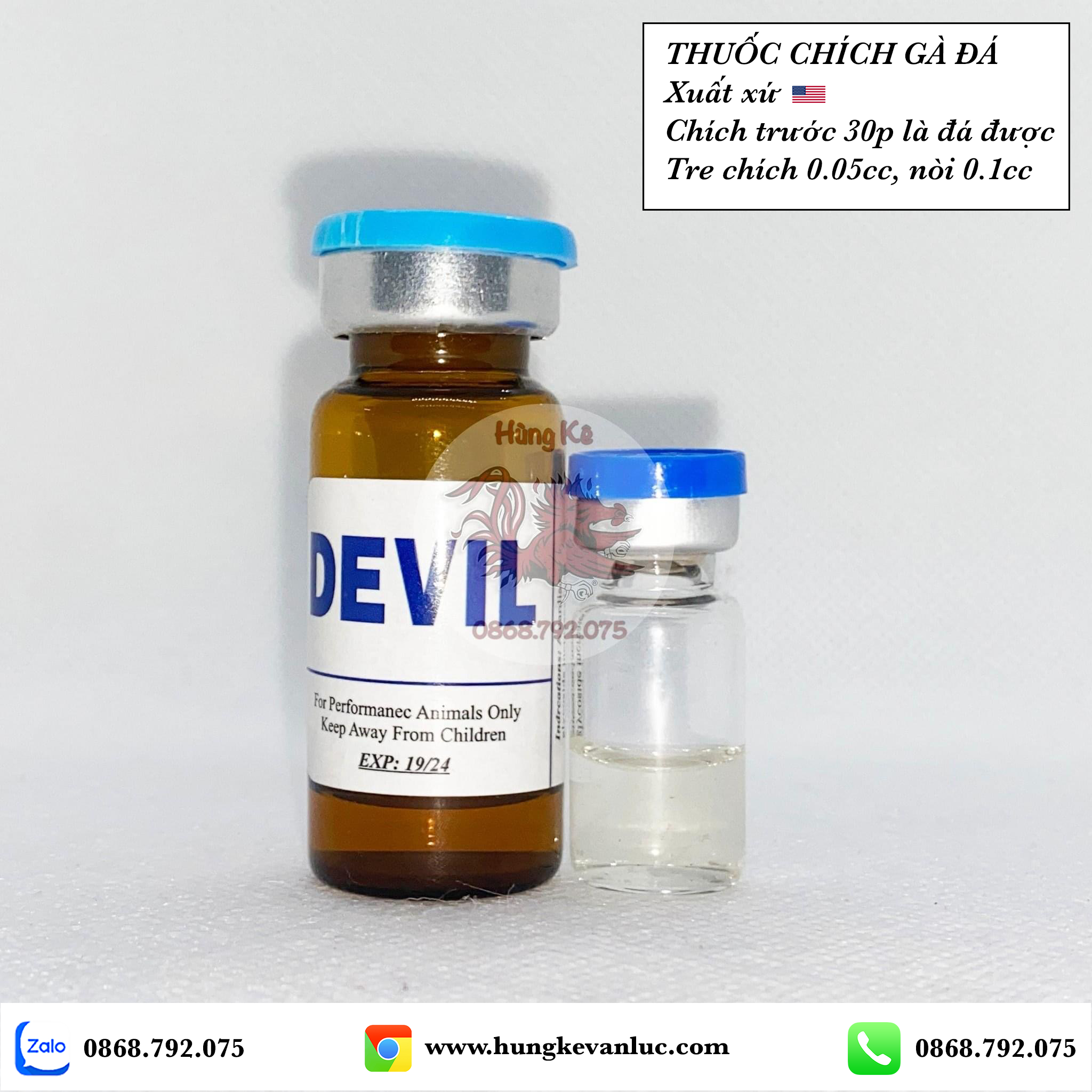 Thuốc chích gà đá Devil - Xuất xứ Mỹ  -  Giúp gà TĂNG BO LỚN, CHỐNG ÓI, TẢI CỰA, CỰC KỲ LỲ ĐÒN - Nguyên chất Chính Hãng - Chiết Lẻ 1cc