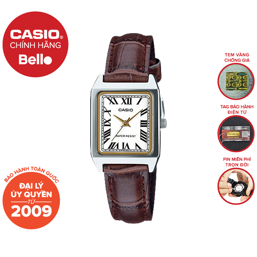 Đồng hồ nữ dây da casio ltp-v007l-7b2udf chính hãng bảo hành 1 năm pin trọn đời