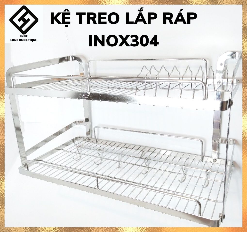 Kệ treo LẮP RÁP 100% INOX 304 2 tầng, dụng cụ nhà bếp tiện lợi, kệ treo đựng tô chén đĩa, dễ dàng lắp ráp, vận chuyển, đủ loại kích thước cm