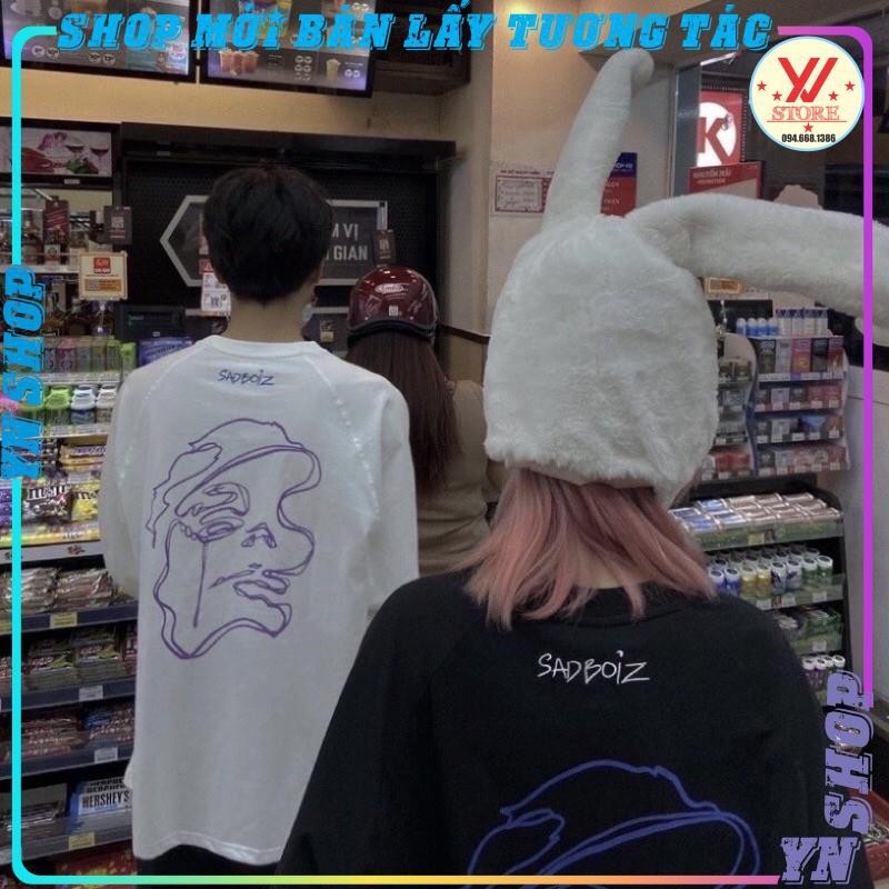 ♣  Áo thun tay dài form rộng unisex in hai mặt sadboiz  - có logo THÊU TAY  mặt buồn chất cotton dày