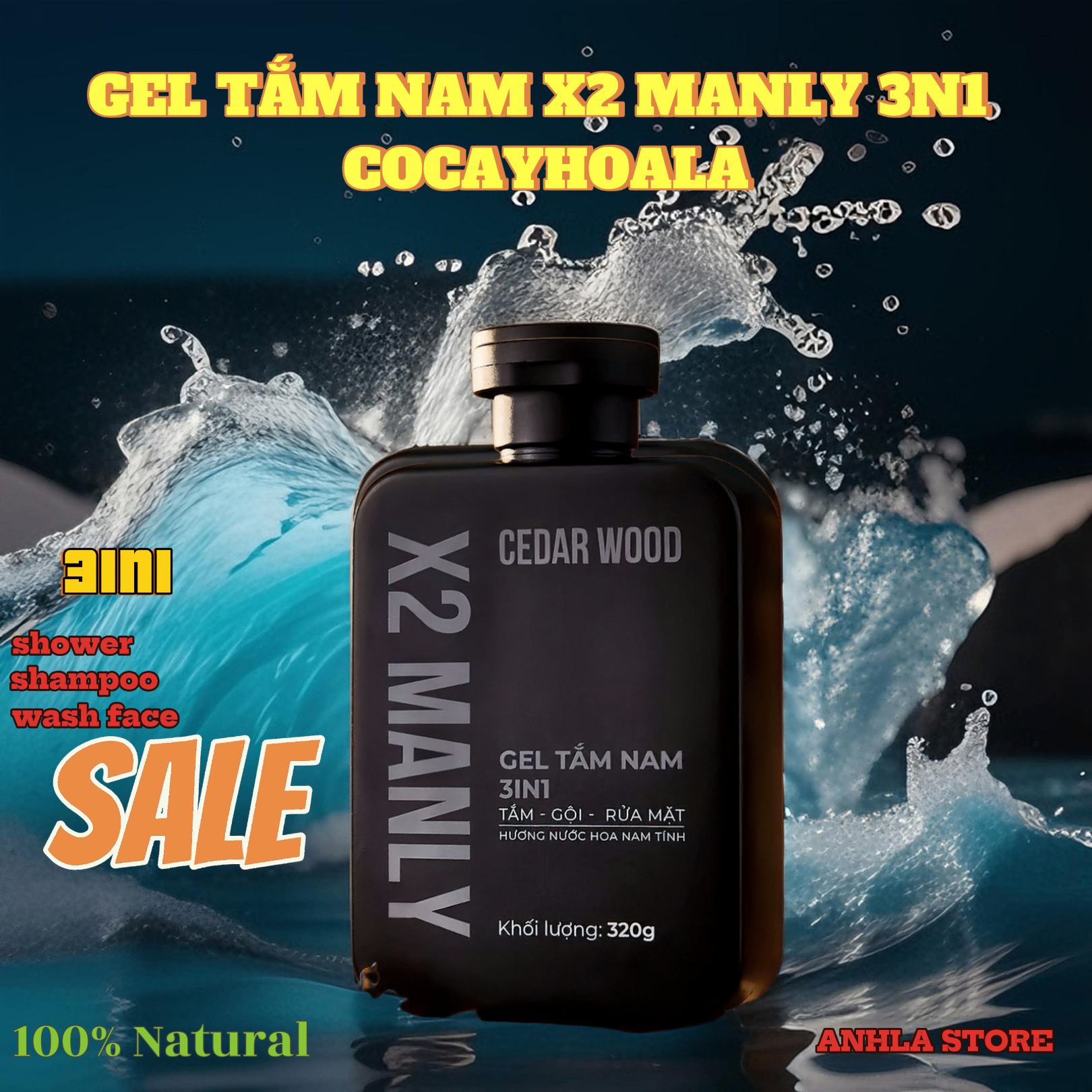 Gel tắm nam x2 manly 3n1 cocayhoala - sữa tắm gội hương nước hoa nam tính - 320g