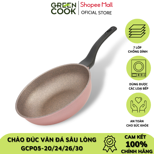 Chảo đúc vân đá đáy từ sâu lòng chống dính 20-24-26-30cm green cook gcp05