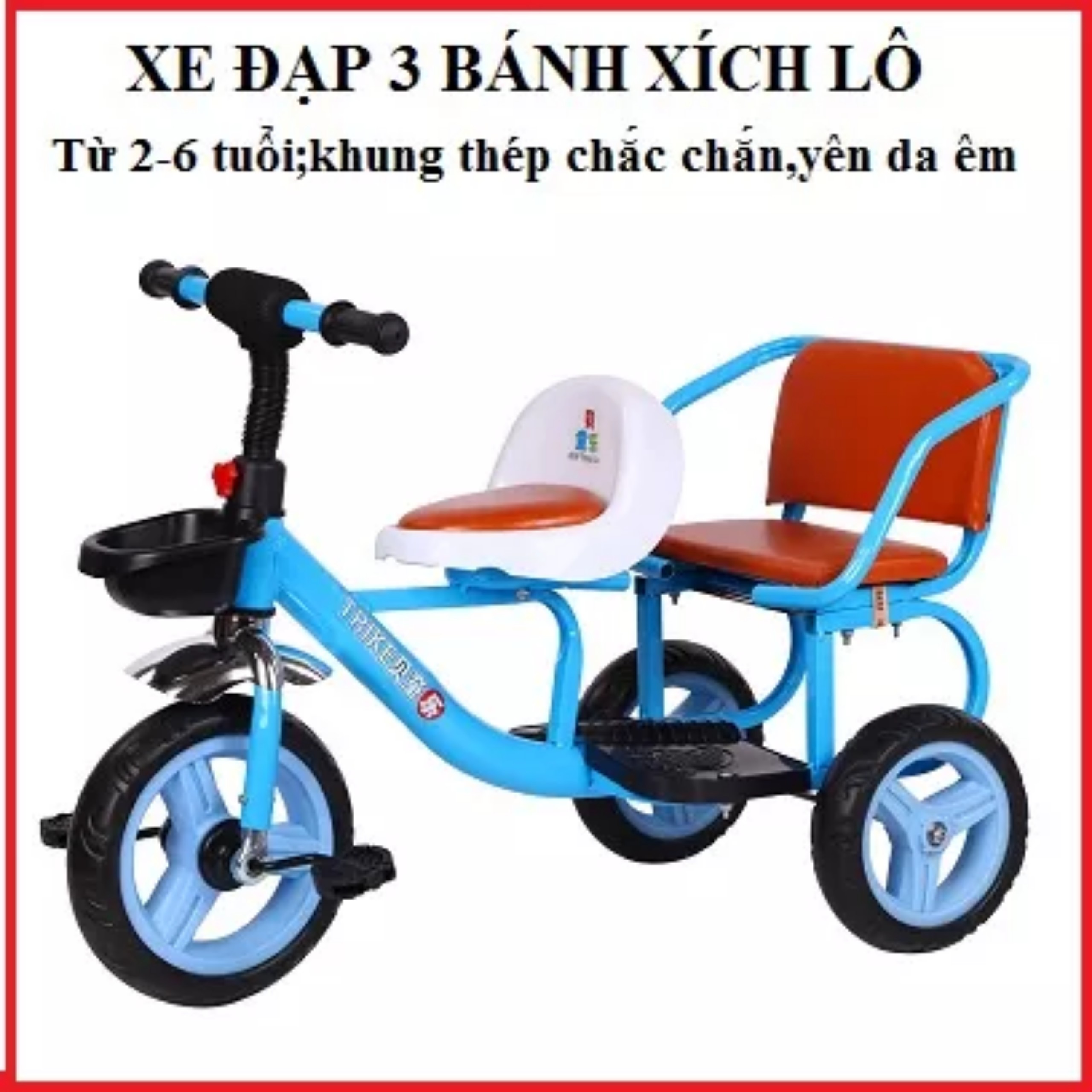 Xe đạp xích lô xe đạp đôi cho bé 2 - 7 tuổi , bh 6 tháng