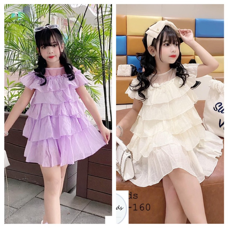 Sét áo váy xoè xếp tầng bánh bèo cho bé gái