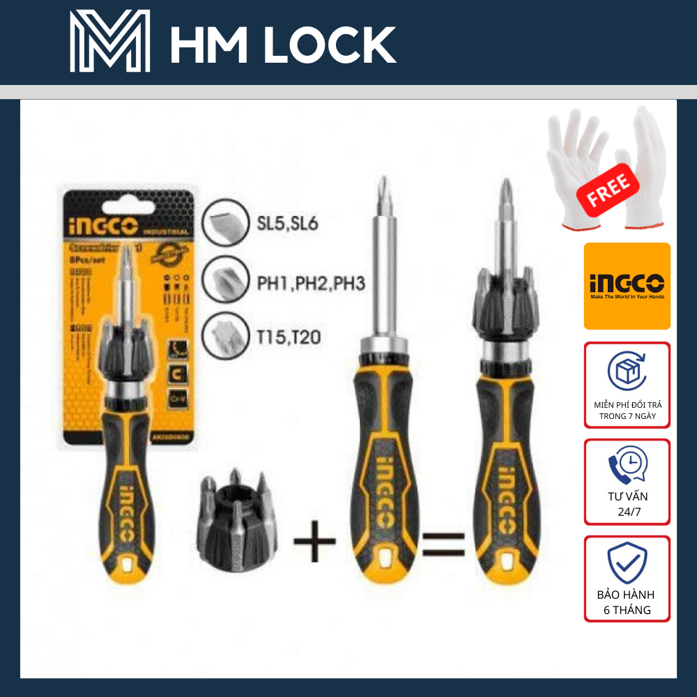 Bộ tuốc nơ vít đa năng 8 chi tiết ingco - hàng chính hãng - akisd0808 - hm lock