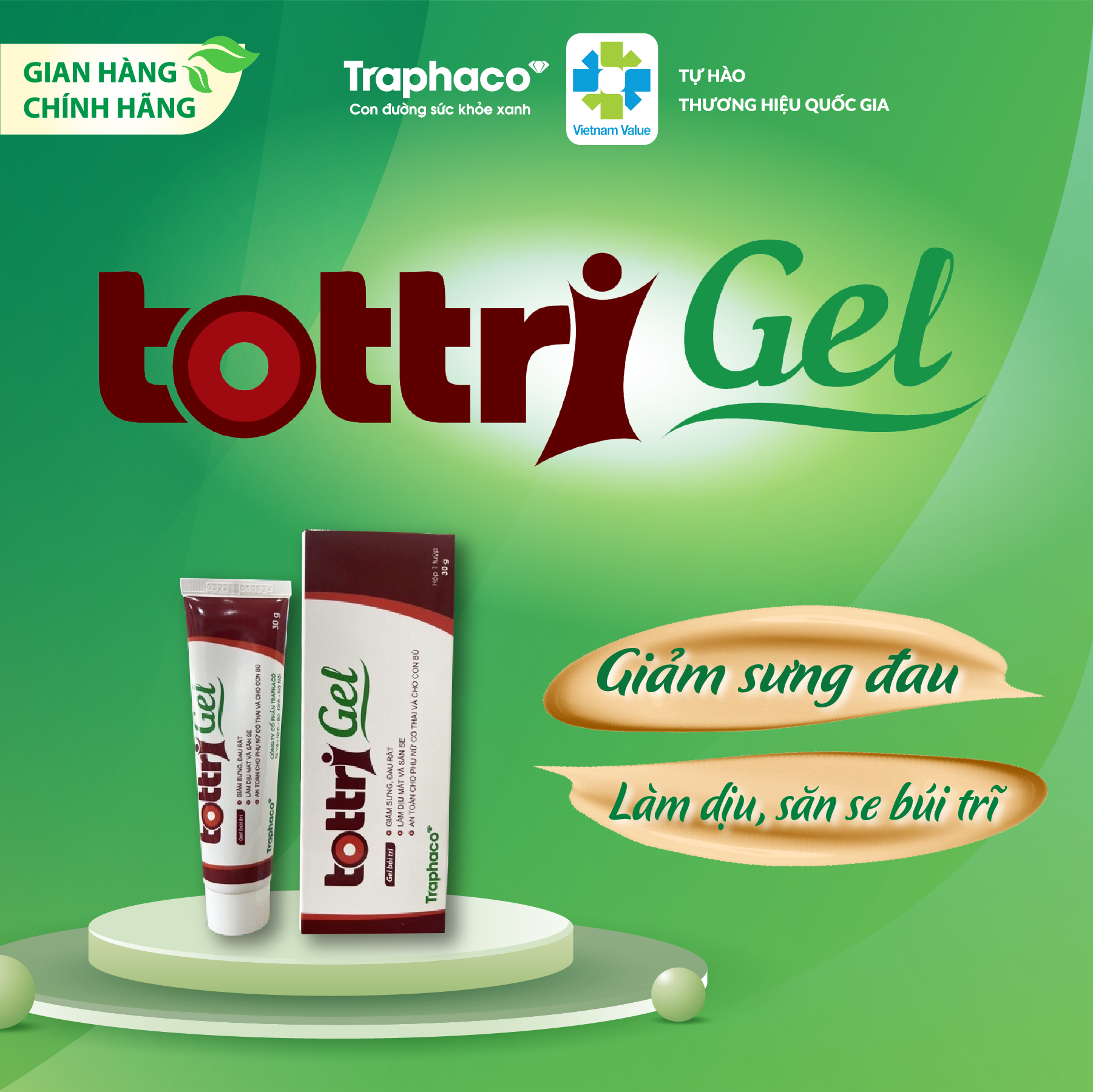 Tottri gel - giảm sưng đau, làm dịu và săn se búi trĩ, hỗ trợ điều trị trĩ nội , trĩ ngoại