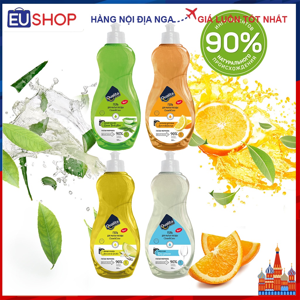 Nước rửa bát Qualita Organic 90% thành phần tự nhiên Chai 500ml