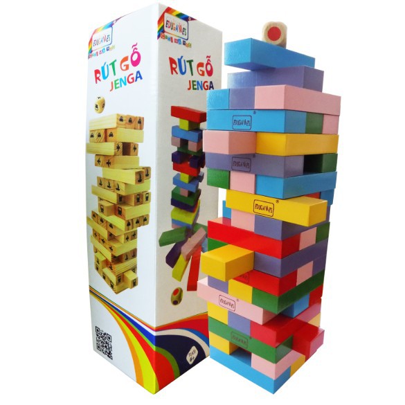 [HCM]Đồ chơi Rút gỗ Jenga Lớn - Hàng Việt Nam Chất lượng cao - 54 thanh màu - Càng đông càng vui