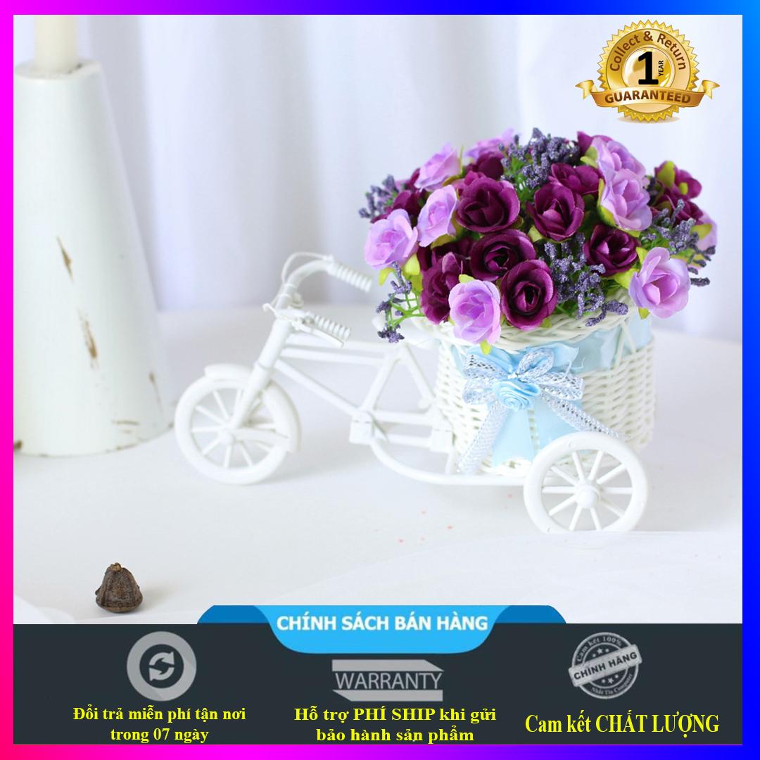 Giỏ hoa giả hoa hồng để bàn, giỏ bonsai hình xe (nhiều màu lựa chọn)