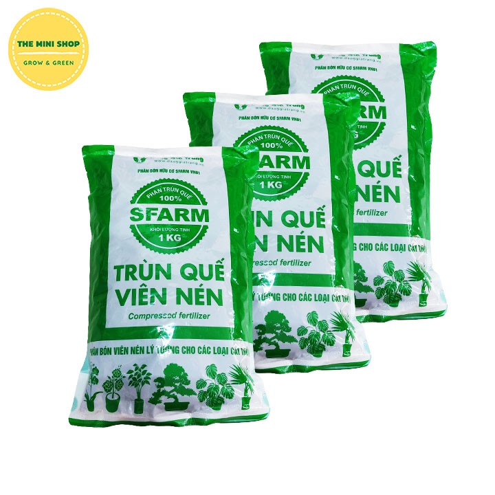 Phân trùn quế dạng viên Sfarm chuyên sử dụng cho lan hoa kiểng 1kg - COMBO 3