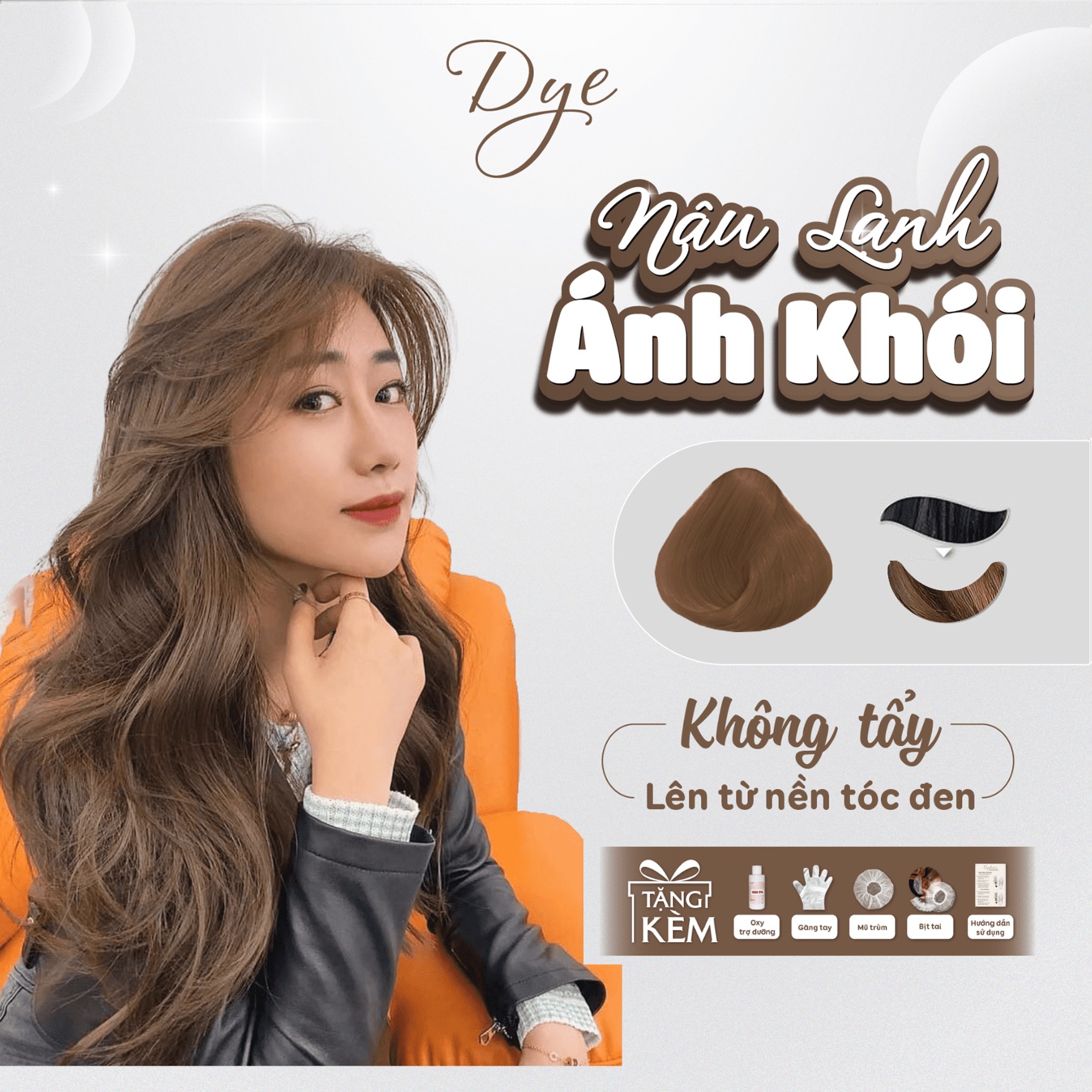 Thuốc nhuộm tóc , thuốc nhuộm tóc màu nâu lạnh ánh khói không tẩy , DYE.HAIR , tặng kèm oxy trợ dưỡng và bao tay