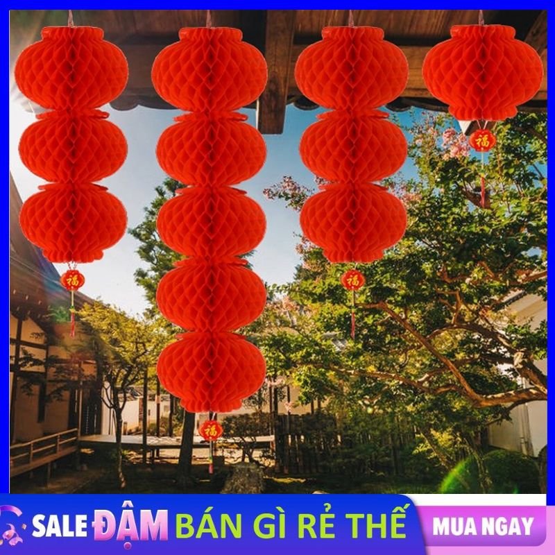 COMBO 10 Đèn lồng giấy nhựa màu đỏ treo Tết, lễ hội, cưới hỏi, khai trương đẹp mắt - đèn lồng đỏ trang trí ngoài trời  bắt mắt