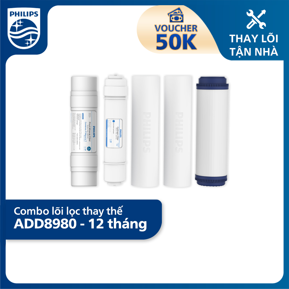 Bộ lõi lọc thay thế dành cho máy lọc nước nóng/lạnh philips add8980 - combo 12 tháng