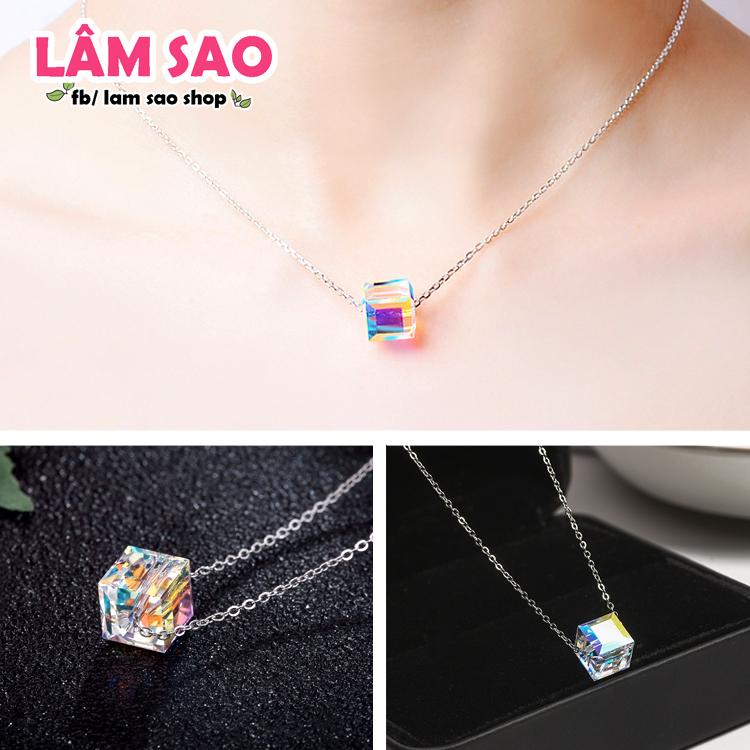Dây Chuyền inox - Mặt pha lê vuông Đá Sawarovski áo cao cấp - LamSaoShop