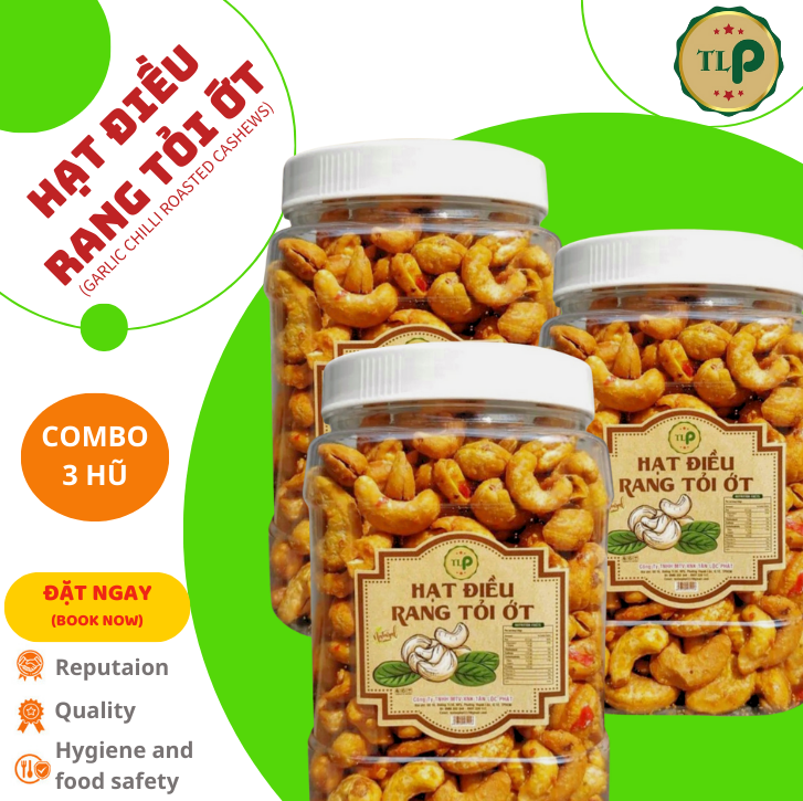 Hạt điều rang tỏi ớt tân lộc phát 1.5kg - combo 3 hũ 500g