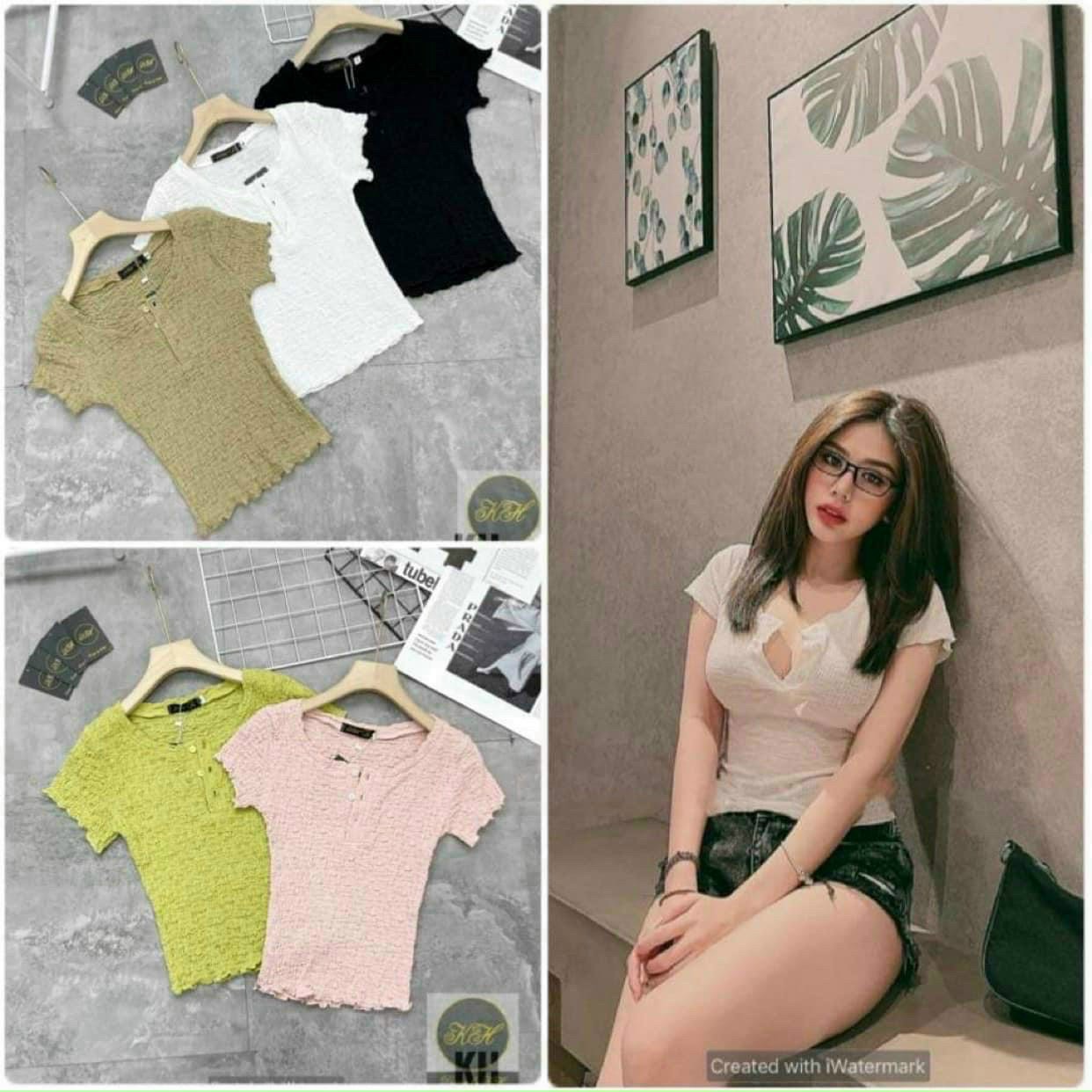 Áo Thun Xốp Cổ Tròn Kết Hợp Nút Trước Xẻ Sâu Cực Stype TTKXA0138