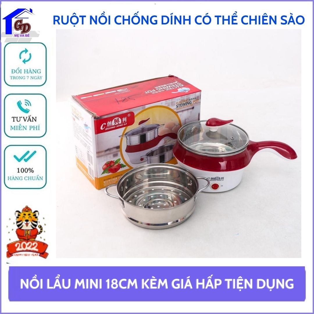 Nồi lẩu mini, nồi nấu mì điện mini 2 tầng chống dính tặng kèm vỉ hấp đa năng, chiên, hấp, lẩu, rán siêu tiện dụng - nồi hấp, ca nấu mì đa năng mini siêu tốc có tay cầm tiện dụng
