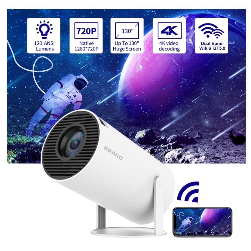 Máy chiếu mini Goojodoq Rạp hát tại nhà di động Wifi Full HD 1280 * 720p LM 4k Xoay 180° Hỗ trợ đồng bộ màn hình điện thoại thông minh Android