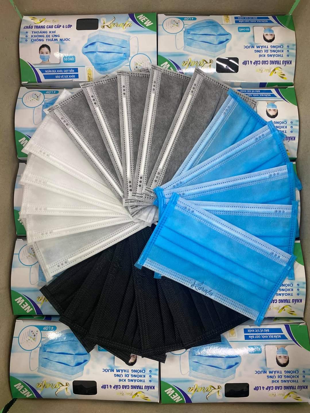 Hộp 50 Chiếc Khẩu Trang y tế 4 lớp ( Xanh, xám, trắng, đen)- Hàng có logo