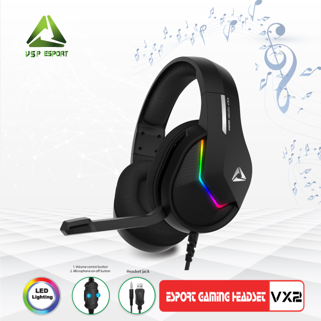 Top tai nghe gaming heaphone esport gaming vx3 thiết kế nhẹ, bền đệm tai nghe bằng mút mềm, vòng đeo bằng thép không gỉ nhựa abs, âm thanh phong phú, trung thực