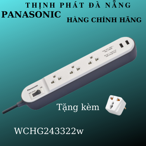 Ổ cắm điện Panasonic 3 lổ cắm 3m + 2 cổng sạc nhanh WCHG243322W 2500W TẶNG phích nối chia tiện dụng