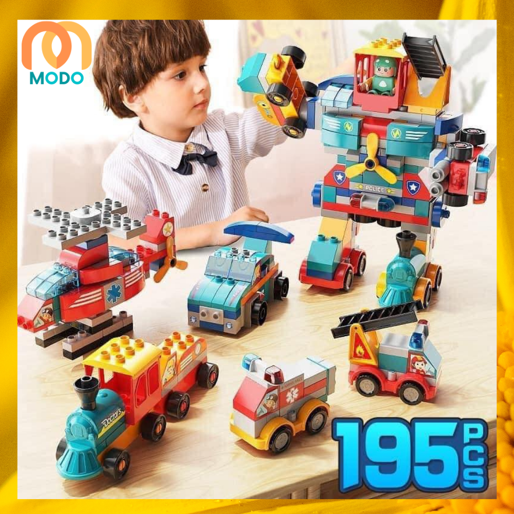 Đồ chơi xếp hình cho bé Lego Robot chính hãng Feelo - Bộ Lego Duplo xe robot 195 chi tiết bằng nhựa ABS an toàn cho bé, lego 195 chi tiết, đồ chơi lắp ráp, đồ chơi xếp hình ô tô cho bé, lego cao cấp cho bé