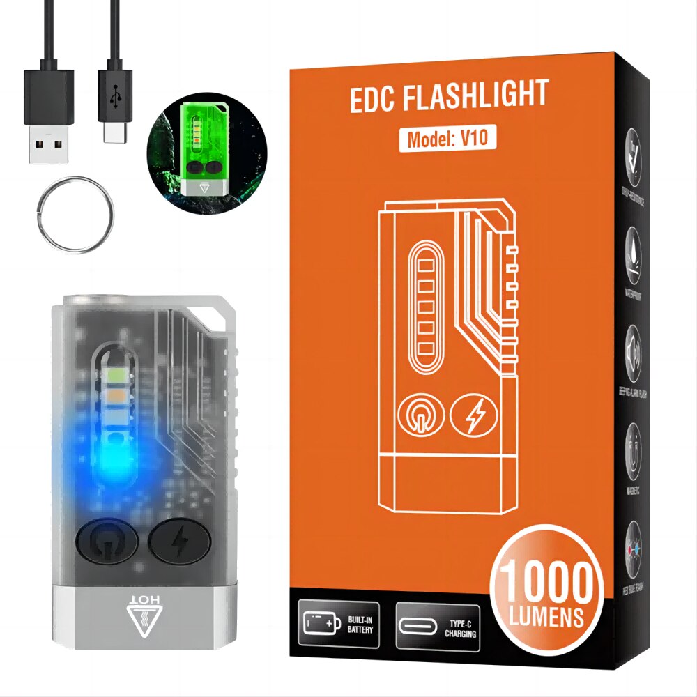 V10 Mini Mạnh Mẽ chùm chìa khóa EDC Đèn Pin Với Nam Châm UV 365 Ánh Sáng