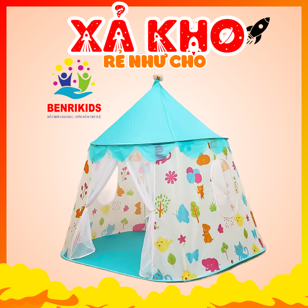 Lều ngủ công chúa cho bé lều hoàng tử cho bé loại to có rèm chống muỗi khung sắt vải dù mềm mại chắc chắn