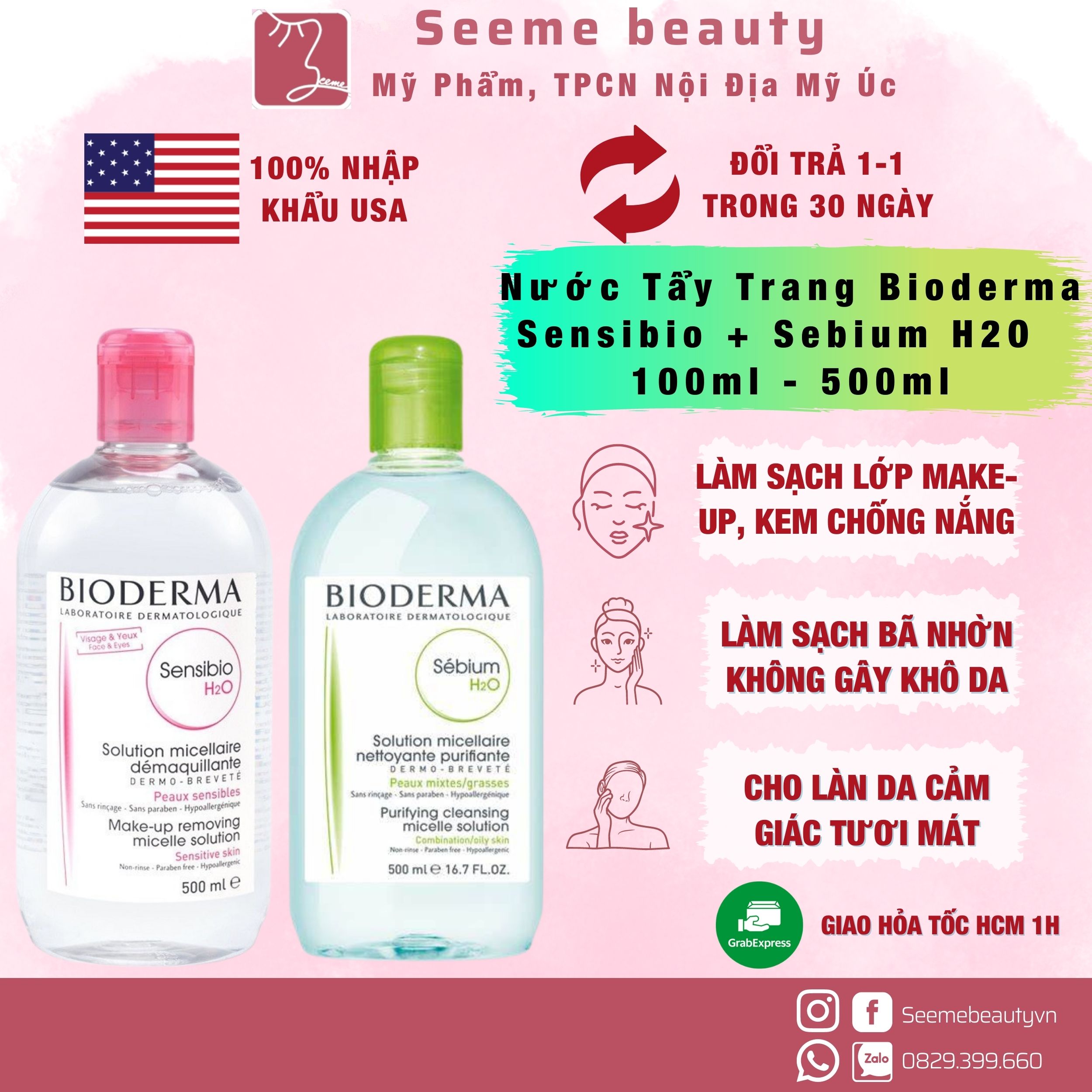 HOÀN TIỀN 15% Nước Tẩy Trang Bioderma Sensibio + Sebium H2O 100ml - 500ml