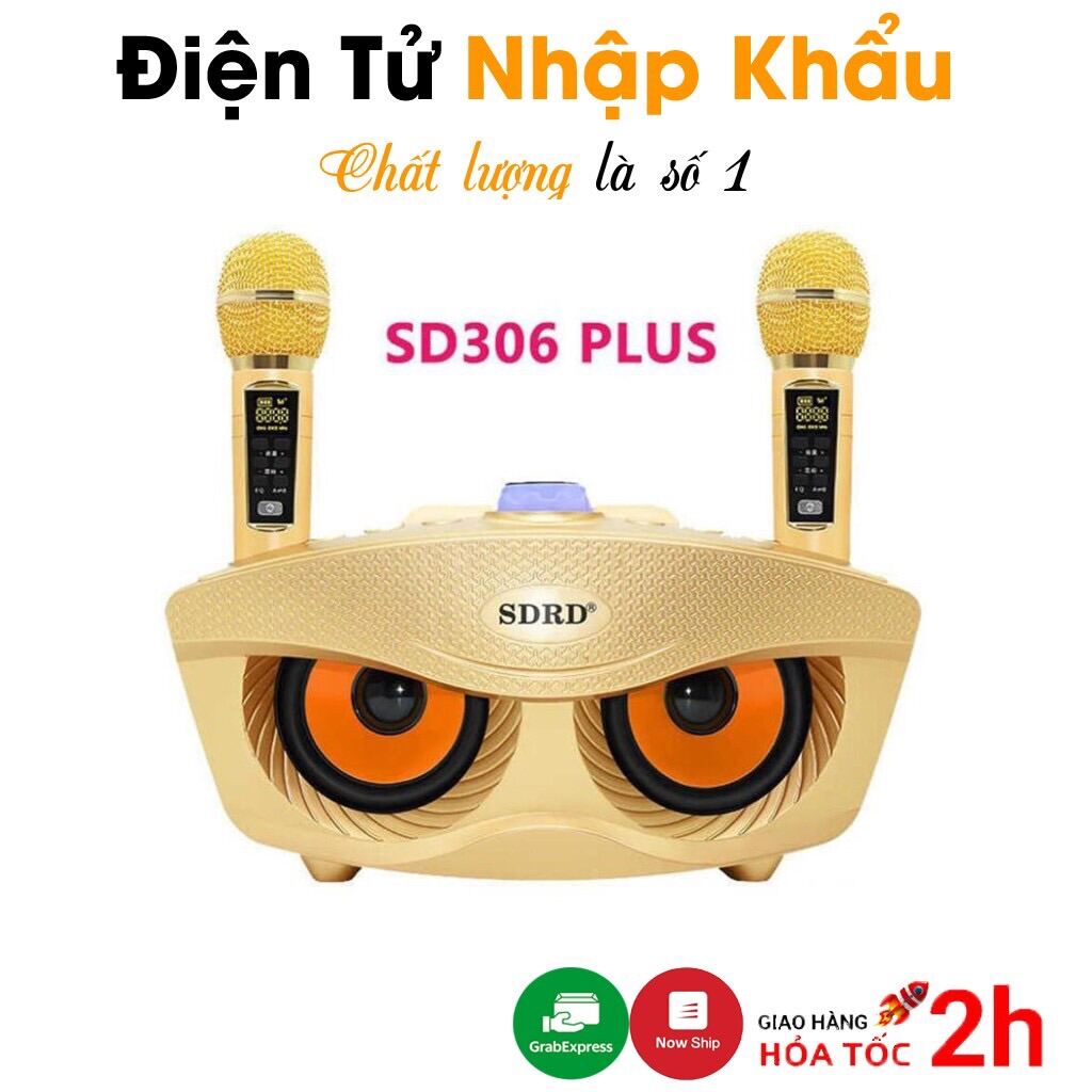 - Loa bluetooth karaoke mini SD 306 Plus bản mới nhất, Loa mắt cú kèm 2 mic hát karaoke không dây, Bass cực chuẩn