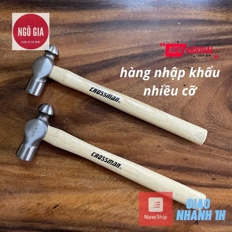 Búa đầu bi, búa đầu tròn cán gỗ crossman 350gr 450gr 900gr đài loan cao cấp, búa bi thép cán gỗ 12 oz, 16 oz, 32 oz tốt