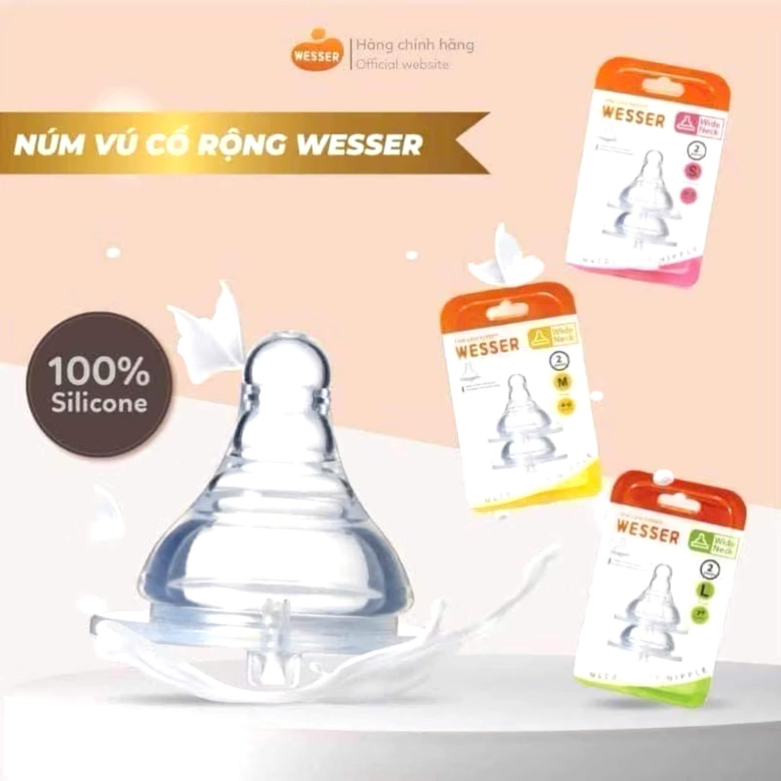 [Chính Hãng] Núm Ty Wesser Cổ Rộng / Cổ Hẹp S/M/L/+ (2cái/vĩ)