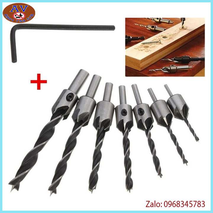 Bộ 7 mũi khoan gỗ doa lỗ vít có đầu nhọn định tâm.