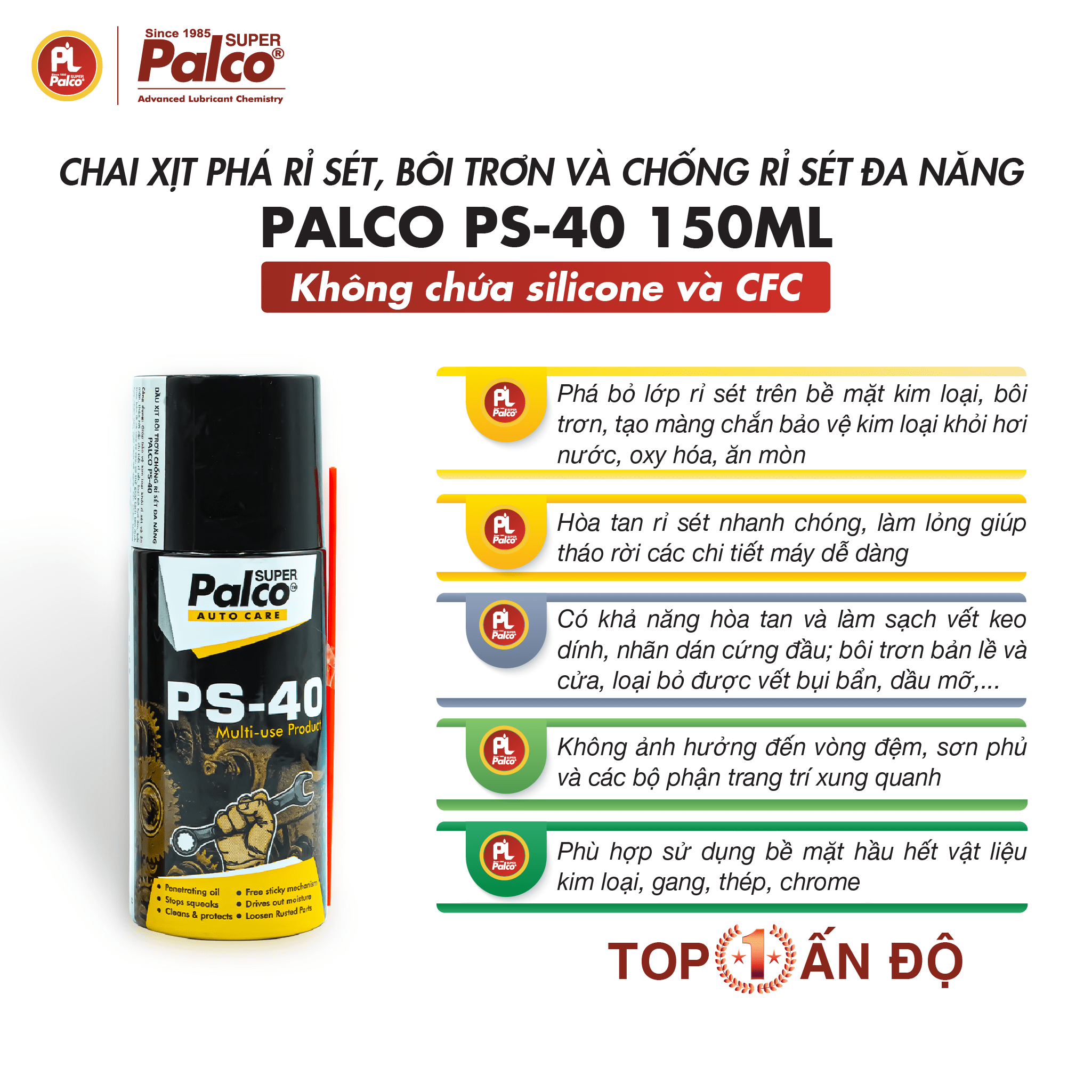 Tẩy Rỉ Sét Inox, Kim Loại, Sắt Thép Dung Dịch Phá Gỉ Sét, Chống Gỉ Sét, Bôi Trơn PALCO PS-40 150ml, 400ml Đa Năng Dùng Cho Ô tô, Xe Máy, Gia Đình