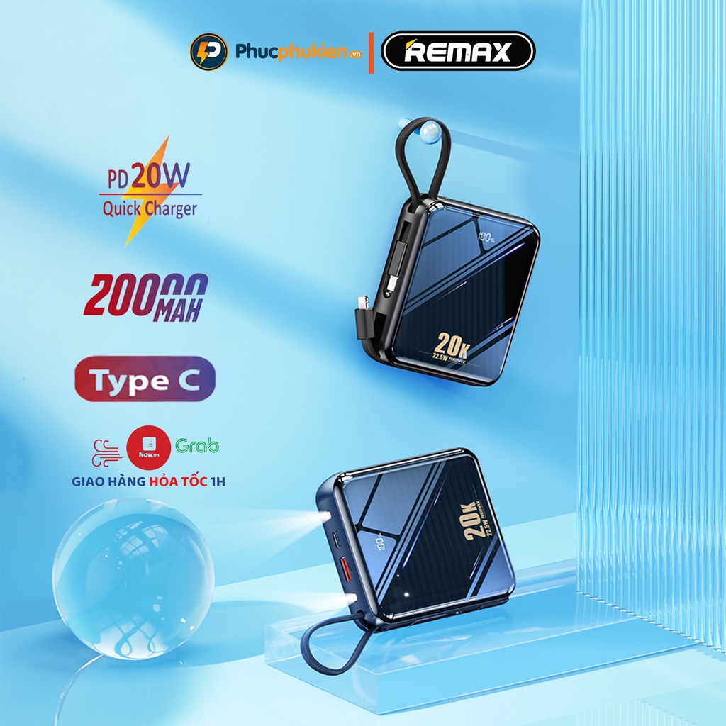 Pin sạc dự phòng.Sạc Dự Phòng Chính Hãng 20000mAh 22.5W Remax RPP-51-Mua Sạc dự phòng giá rẻ-Củ sạc kiêm sạc dự phòng đa năng 20000mah kèm cáp sạc sạc siêu nhanh tích hợp type C và lightning