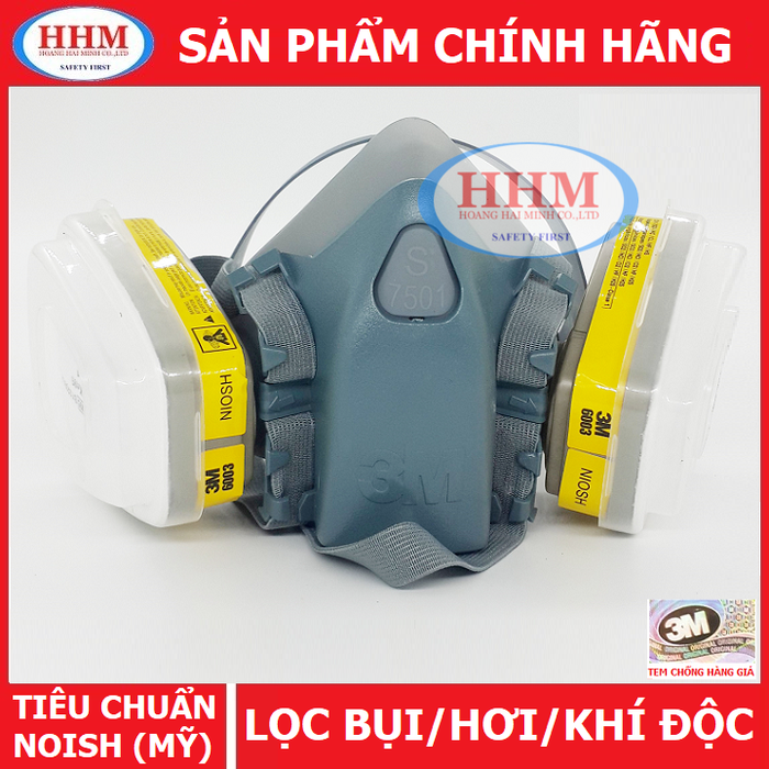 Bộ mặt nạ phòng độc 3m 7501 và 2 phin lọc 3m 6003 lọc bụi - hơi vô cơ - hữu cơ,có tấm lọc bụi và nắp giữ tấm lọc