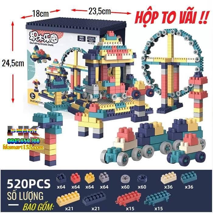 Bộ xếp hình lego hộp giấy 520 chi tiết, 1000 chi tiết